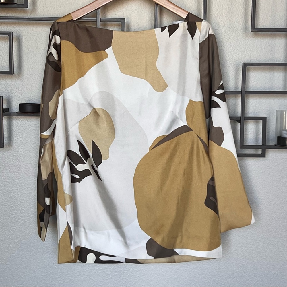 NWT J. Crew Brown and Tan Abstract Blouse, 100% Silk